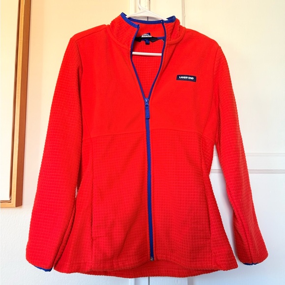 Lands’ End Women’s Fleece Jacket Small Orange & Blue Full-Zip Cozy Layer - Picture 6 of 10
